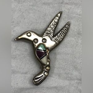 Vintage Native American Signed Bird Turquoise MOP Pin Brooch and Pendant
